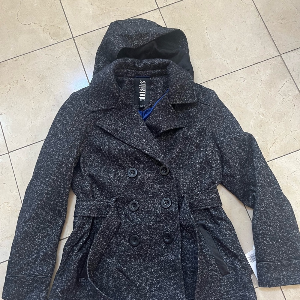 Meraki Women's Charcoal Double-Breasted Pea Coat